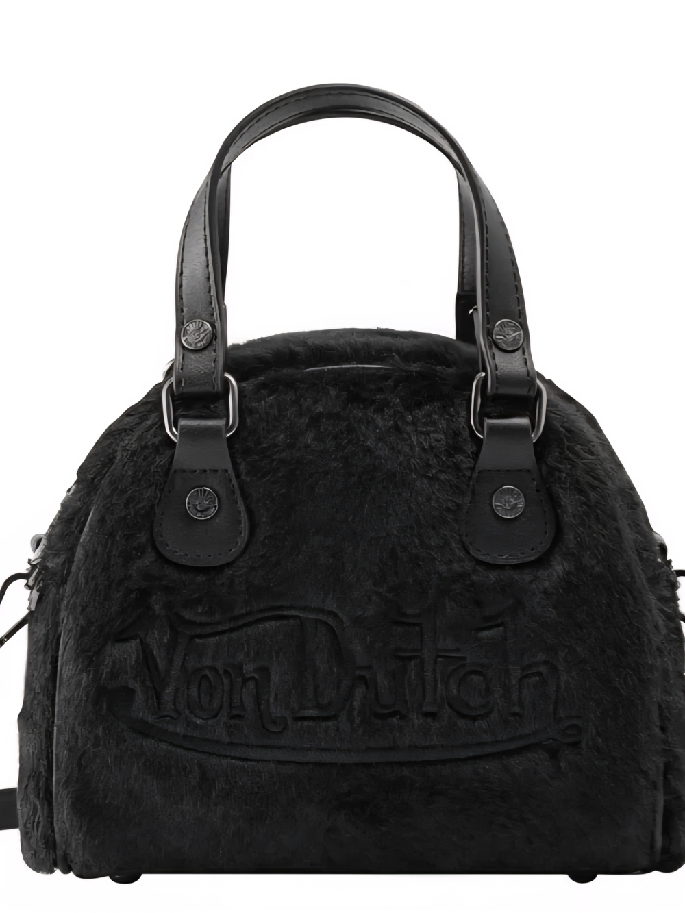 Von Dutch Black Faux Fur Satchel Handbag